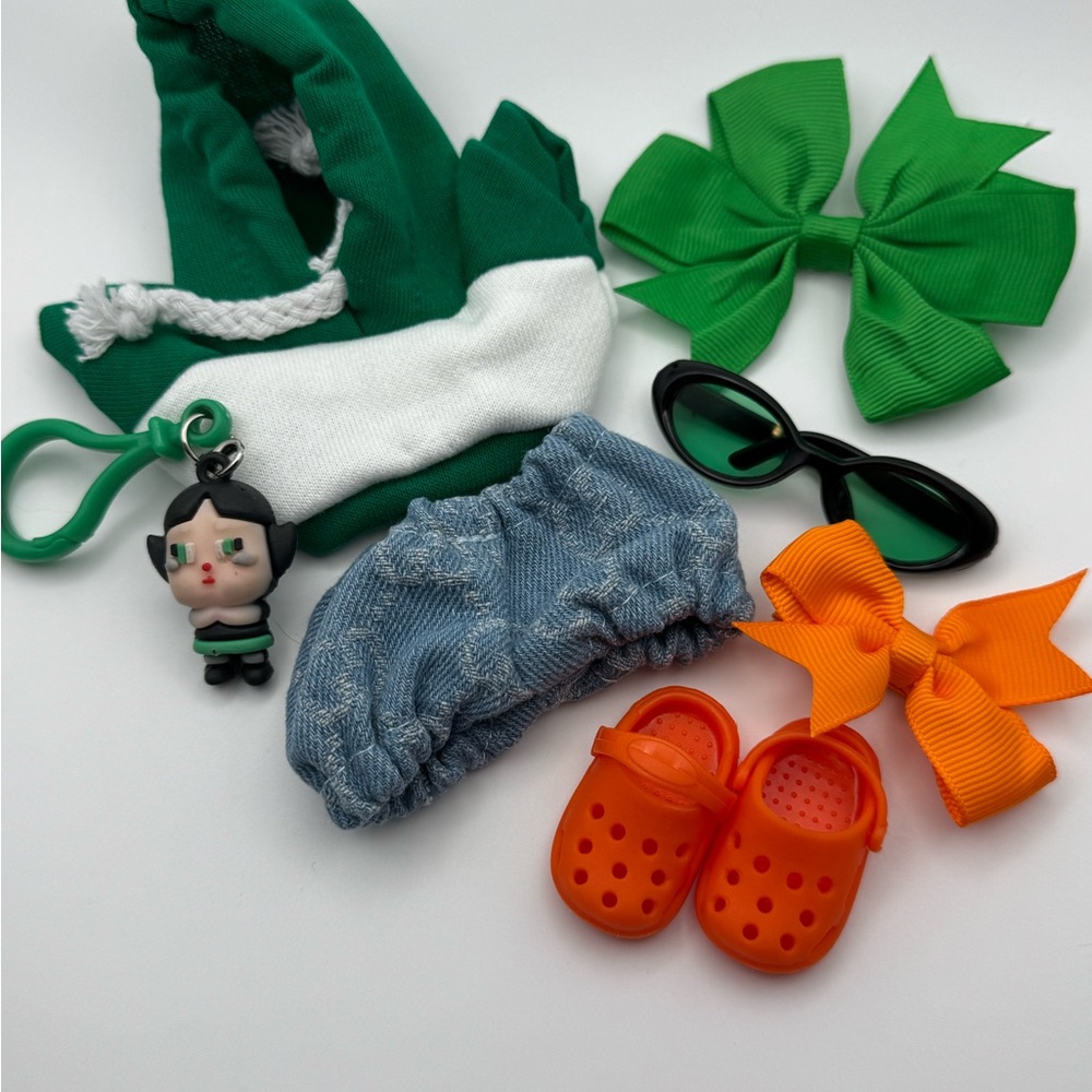 Labubu Clothes Outfit Green Hoodie 7pc set